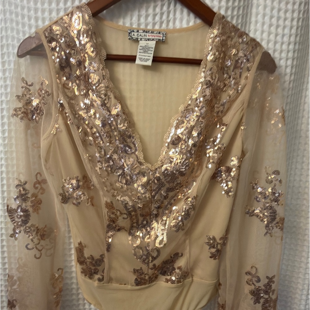 Flying Tomato Beige Sequin Blouse